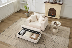 English Elm Chaise Lounge Chair - Modern Upholstered Sleeper Couch With Storage Ottoman For Living Spaces W1170P353052