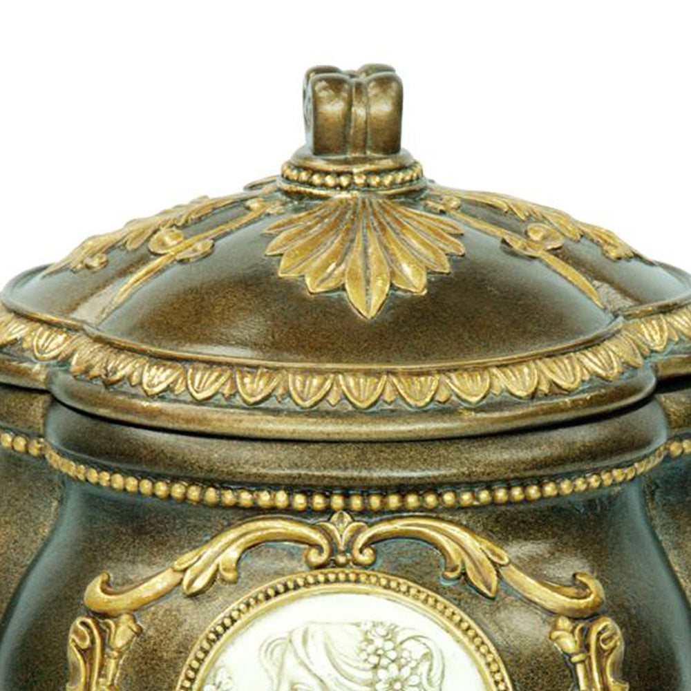 English Elm 9" Tall Hand-Painted Antique Bronze Decorative Jewelry Box With Gold Accents For Elegant Storage B072116356