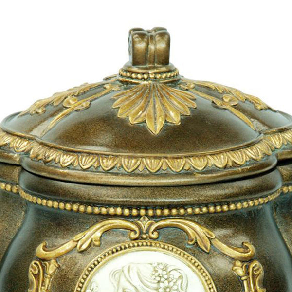 English Elm 9" Tall Hand-Painted Antique Bronze Decorative Jewelry Box With Gold Accents For Elegant Storage B072116356