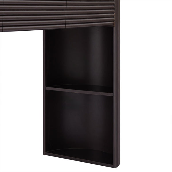 English Elm [video] Retro Fluted Console Table with 3 Drawers Open Niche Mid-century Entryway Espresso N759P283616D