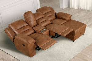 English Elm Contemporary Saddle Brown Leatherette 2pc Sectional Sofa with Console, Chaise Storage, 2 Recliners, Adjustable Backrest B2741S00322