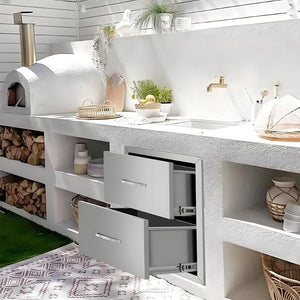 English Elm Double Drawer Stainless Steel Outdoor Kitchen Cabinet for Patio and Courtyard W3167P303252