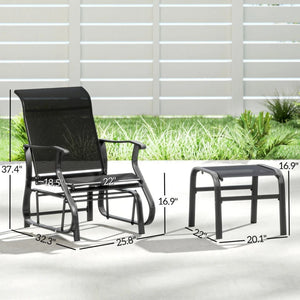 English Elm Comfortable High Back Outdoor Glider Chair and Ottoman Set with Breathable Mesh Steel Frame Black T3971P459482