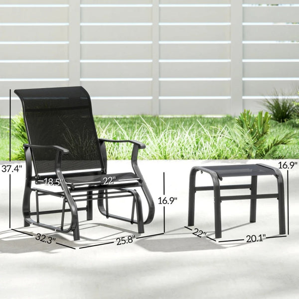 English Elm Comfortable High Back Outdoor Glider Chair and Ottoman Set with Breathable Mesh Steel Frame Black T3971P459482