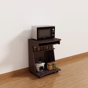 English Elm Utility Compact Mobile Cart with Gliding Shelf, Two Storage Shelves, Locking Casters, Rounded Corners Espresso B107P269955