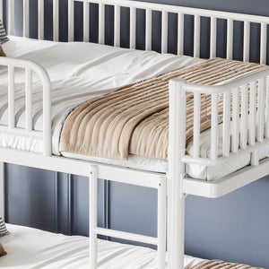 English Elm Queen Over Metal Bunk Bed Convertible Platform Frame with Safety Guardrails Light White W5305S00064