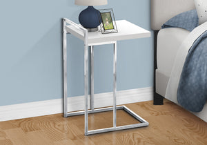 English Elm Accent C-Shaped Table - Glossy White Laminate With Chrome Base For Stylish Living Room & Bedroom Use B2710P219375