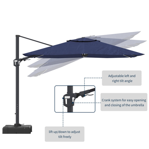 English Elm 11FT Square Cantilever Patio Umbrella with LED Light, UPF50+ 280g Solution-Dyed Fabric, Rust-Resistent Frame Blue 108.27 L x 16.54 W x 6.69 H T3609P352401