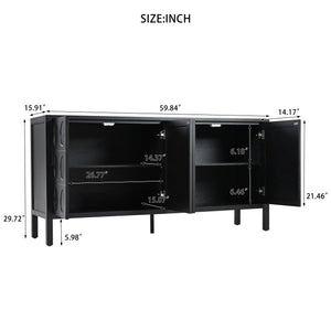 English Elm Stylish Geometric Circle Door Sideboard Cabinet with MDF Solid Wood Legs Adjustable Shelves Black W2696P256250