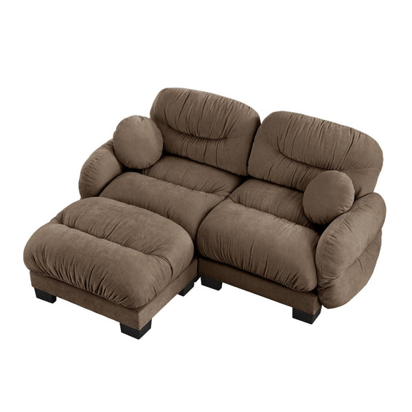 English Elm Pleated Chenille Sectional Sofa with Ottoman Ergonomic Foam Curved Armrests Living Room Brown W5656S00056