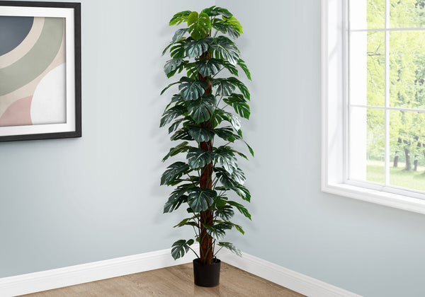 English Elm Artificial Monstera Tree 83" Tall Realistic Floor Plant with 78 Lush Leaves in Black Pot, No Maintenance Green 60 L x 15 W x 10 H B2710P287102