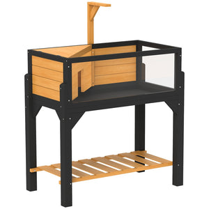 English Elm Wooden Tortoise Enclosure with Acrylic Panels Basking Zone and Supply Shelf Below T3971P390837