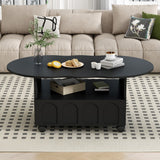 Black Center Table with Drawer, Large Storage, Cloud Top, 2 Brake Wheels, 39.37''X 23.6''