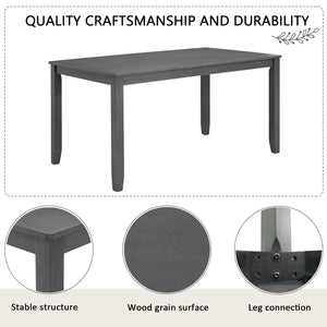 English Elm 6-Piece Modern Dining Table Set For 6 - Stylish Grey Wooden Table, Bench & Upholstered Chairs W1998S00066