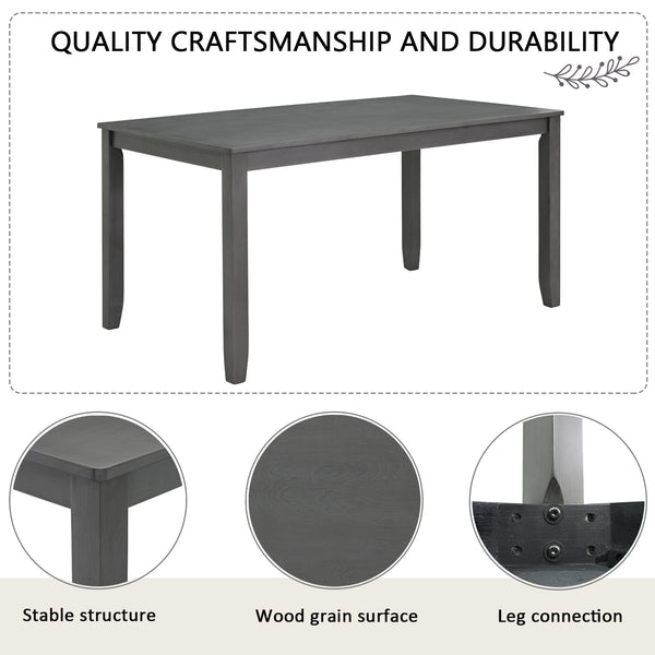 English Elm 6-Piece Modern Dining Table Set For 6 - Stylish Grey Wooden Table, Bench & Upholstered Chairs W1998S00066