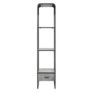 English Elm Concrete Grey Modern 2-Shelf Side Pier with Drawer and Metal Frame, 66.5" Tall Accent Storage Tower B062P186549
