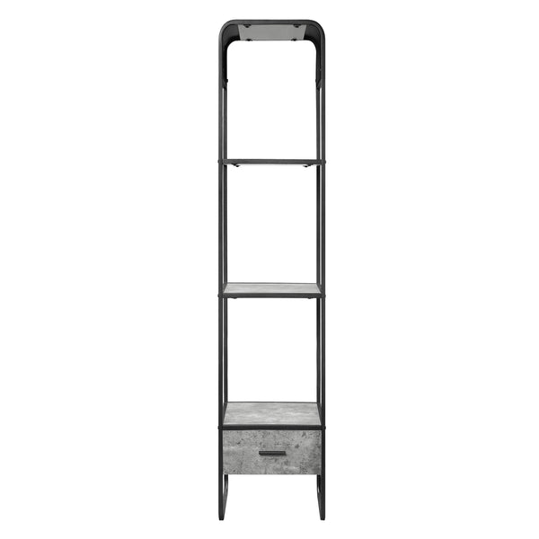 English Elm Concrete Grey Modern 2-Shelf Side Pier with Drawer and Metal Frame, 66.5" Tall Accent Storage Tower B062P186549