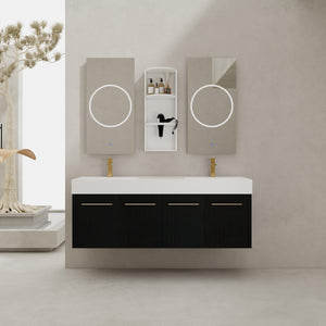 English Elm 60 Inch Wall-Mounted Bathroom Vanity With Double Resin Sink & Stylish Storage Rack, Easy Assembly W999S00372