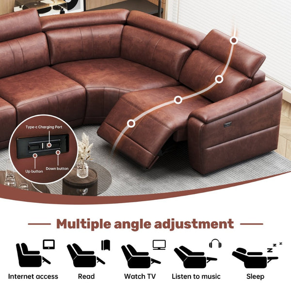 English Elm Power Reclining Sectional Sofa Faux Leather with Usb Console and Adjustable Headrests W3795S00013