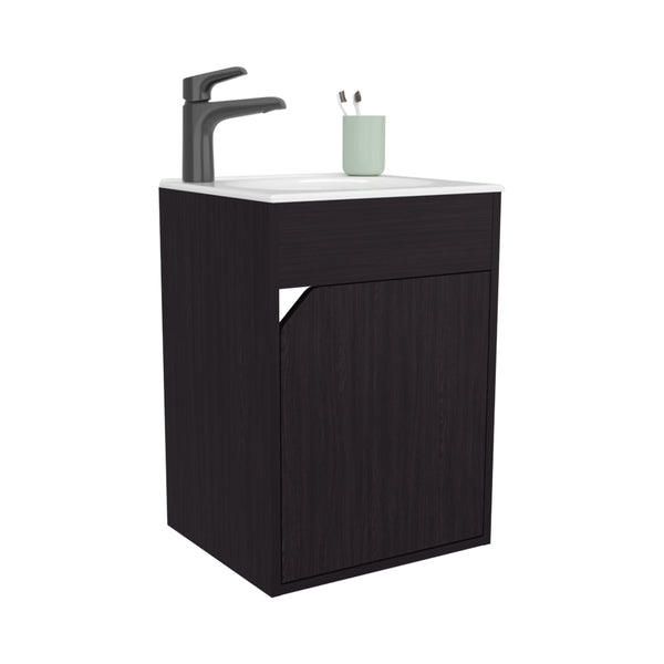 English Elm FM Floating Bathroom Vanity with Integrated Sink and Soft-Close Cabinet for Sleek Modern Storage Wenge 26 L x 19 W x 11 H B128P335852