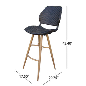 English Elm Christopher Knight Home® - LARYN Outdoor Wicker Barstools - Set of 2 Multibrown Seats with Wood-Finish Metal Legs, Durable Patio Seating 62619.00MBRN