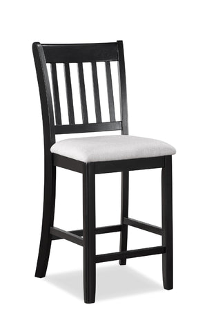 English Elm 5 Counter Height Square Dining Set with Upholstered High Chairs, Two-Tone Wood Top & Black Base, Modern Rustic Appeal B011P243274