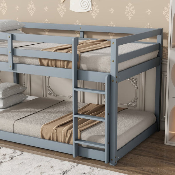 English Elm Solid Wooden Twin Over Twin Bunk Bed In Grey - Durable Rubberwood, Reinforced Slats & Built-In Ladder W504P191663-GIGA