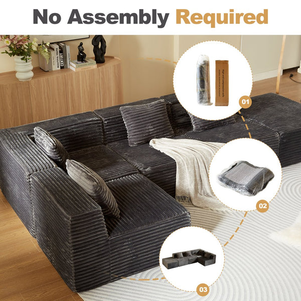 English Elm Modular Sectional Sofa - L-Shape Cloud Couch With Plush Corduroy, Memory Foam Comfort, Easy Setup W3434S00004