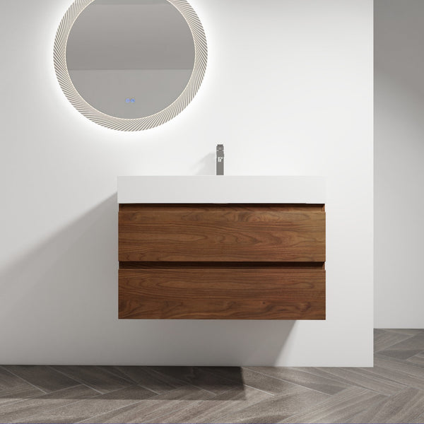 English Elm 36" Wood Grain Bathroom Vanity with Thick Resin Sink, 2 Soft-Close Drawers, KD Eco Plywood Finish W999S00201