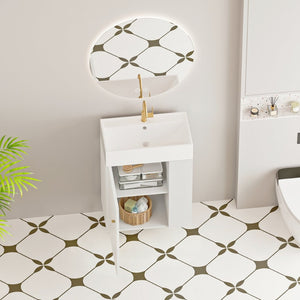 English Elm 21.6" Floating Bathroom Vanity Ceramic Sink Soft Close Door Brushed Copper Hardware White W1920S00196