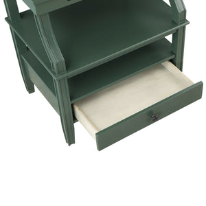 English Elm Newland Vintage Green Storage Nightstand with Drawer, Pull-Out Tray, Fluted Legs & Ample Shelf Space B050P376940