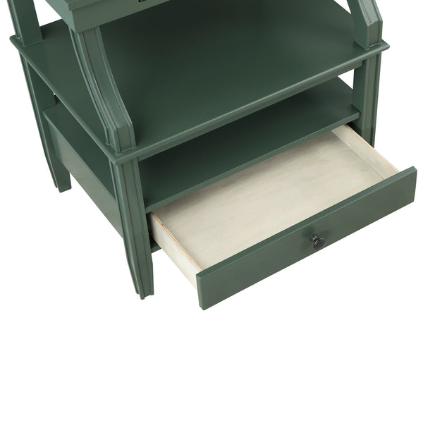 English Elm Newland Vintage Green Storage Nightstand with Drawer, Pull-Out Tray, Fluted Legs & Ample Shelf Space B050P376940