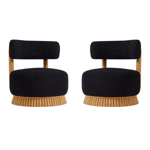 English Elm Modern Boucle Upholstered Armless Accent Chair Set with Thatched Wood Base for Living Room Black N760S0000036C