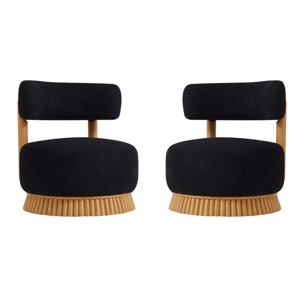 English Elm Modern Boucle Upholstered Armless Accent Chair Set with Thatched Wood Base for Living Room Black N760S0000036C