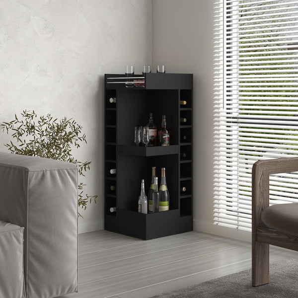 English Elm Lyman 46" Tall Corner Bar Cabinet with 14 Bottle Cubbies, Two Shelves, Space-Saving Stylish Storage Black 32.2 L x 59 W x 12 H B200P253733