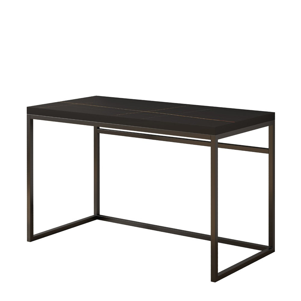 English Elm Home Office Writing Desk with Steel Frame and Scratch Resistant Two Tone Surface Black Marble-Look Sintered Stone W3151P400585