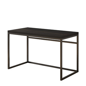 English Elm Home Office Writing Desk with Steel Frame and Scratch Resistant Two Tone Surface Black Marble-Look Sintered Stone W3151P400585