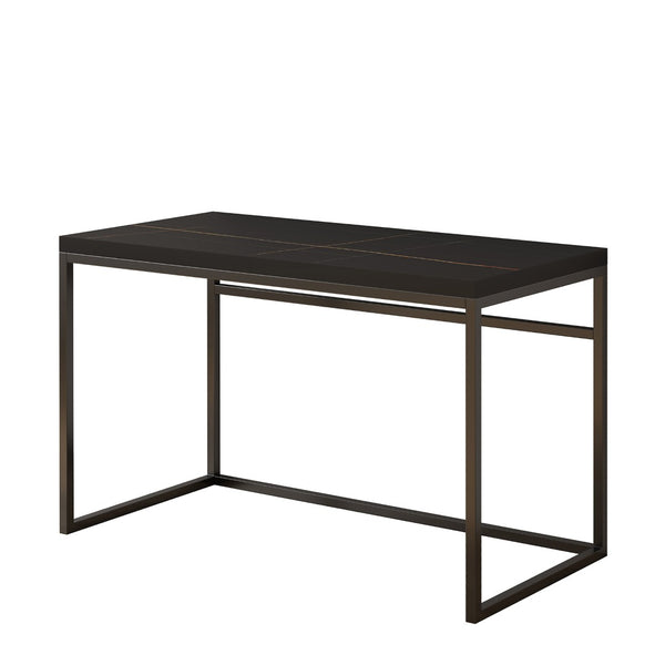 English Elm Home Office Writing Desk with Steel Frame and Scratch Resistant Two Tone Surface Black Marble-Look Sintered Stone W3151P400585