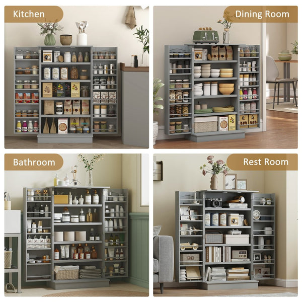 English Elm Nordic Rattan Door Buffet Cabinet with Adjustable Shelf and Golden Hardware for Dining T3971P427754