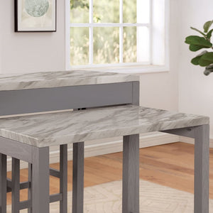 English Elm Light Gray Counter Height Table with Faux Marble Top, Slide-Out Extension, Drawer & Casters - Farmhouse Kitchen Island Stylish Storage Solution B011P232972