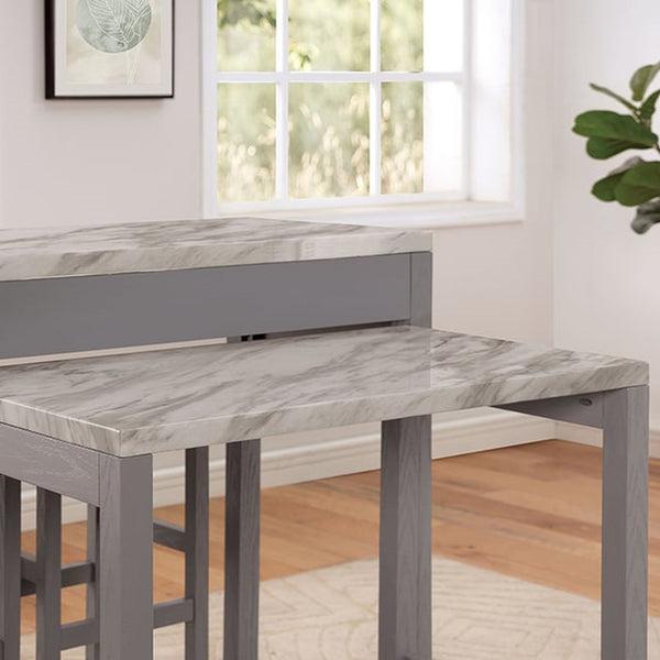English Elm Light Gray Counter Height Table with Faux Marble Top, Slide-Out Extension, Drawer & Casters - Farmhouse Kitchen Island Stylish Storage Solution B011P232972