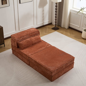 English Elm Compression Modular Floor Sofa Bed – Versatile, Cozy, No Assembly Required With Pillow & Ottoman, Orange W3723S00042