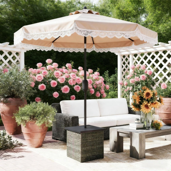 English Elm Outdoor Pe Rattan Side Table with Built-in Umbrella Hole for Patio Lounge Areas Gray T3971P443849