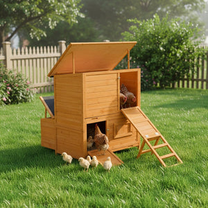 English Elm Chicken Coop Spruce Wood Double House for 8 Birds with Nesting Boxes Flip Roof W3166P436704