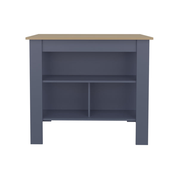 English Elm Kitchen island with 3 open shelves 35.4" H — modern white and black wengue finish, compact storage solution Natural+ Blue 45.28 L x 32.28 W x 4.33 H B097P395892