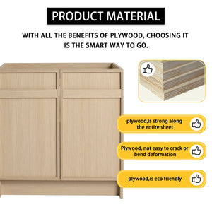 English Elm 30" Modern Freestanding Bathroom Vanity with Thick White Resin Sink, Soft-Close Doors & Adjustable Shelf (Durable) W999P239160