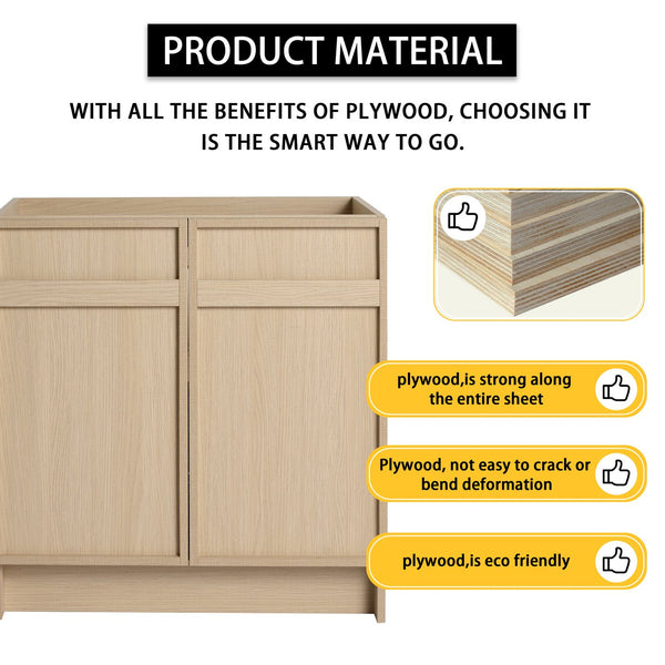 English Elm 30" Modern Freestanding Bathroom Vanity with Thick White Resin Sink, Soft-Close Doors & Adjustable Shelf (Durable) W999P239160