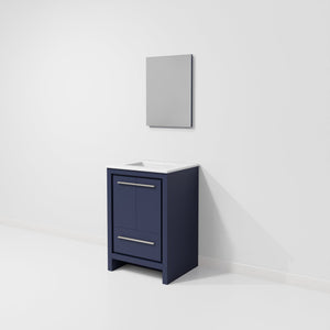 English Elm Navy Wood Bath Vanity 24"W x 20"D with White Quartz Top, Soft-Close Storage & 18" Mirror B2731S01474