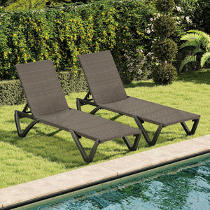 English Elm Pool Aluminum Chaise Lounge Set of 2 with Wheels, 5-Position Recline, Quick-Dry Textilene, Weather-Resistant Comfort for Patio Rattan W1859P396212