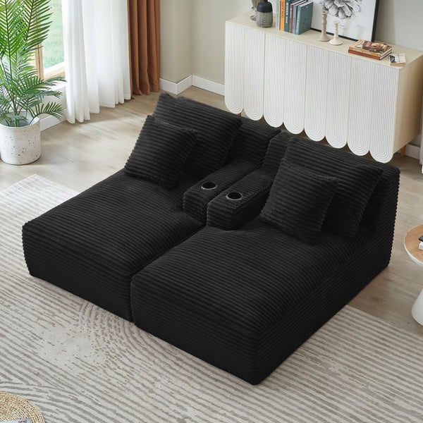 English Elm Compressible Corduroy Sleeper Loveseat with Cupholders Ready in 72 Hours No Assembly Black W2339P411858